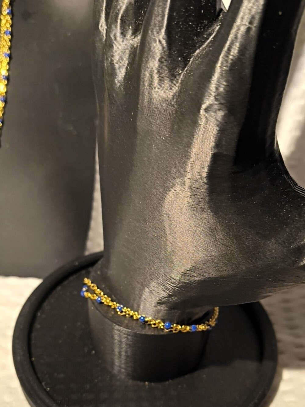 Plunder Gold and Blue Beaded Double Strand Necklace & Double Strand Bracelet Set - Picture 4 of 6